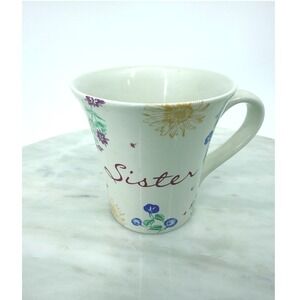 Russ Berrie Sister Floral Ceramic Coffee‎ Mug White Sunflower Morning Glory